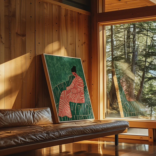 Abstract Woman Canvas Art: Green & Red Giclée Print with Floating Frame