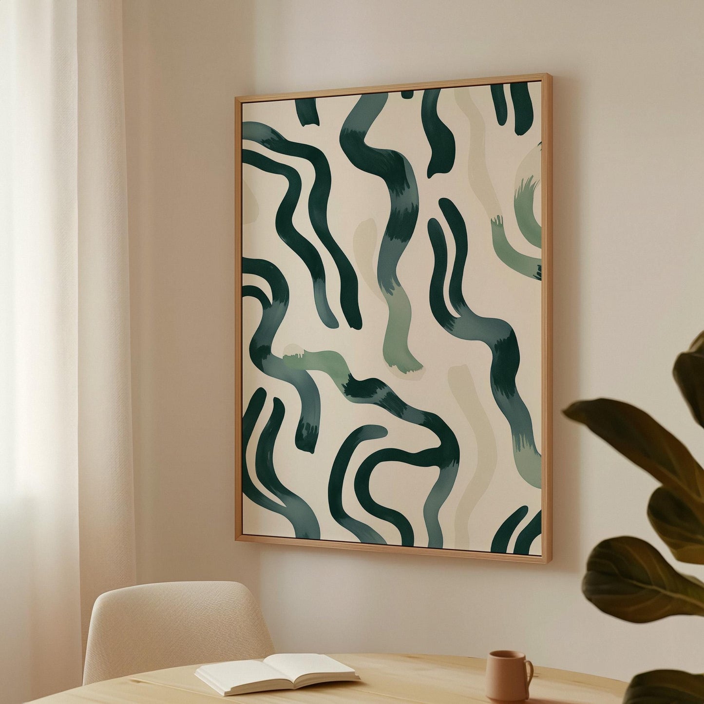 Green Abstract Canvas Art Modern Minimalist Wall Decor for Living Room or Office, Organic Brushstroke Painting Print