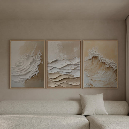 Ocean Canvas Prints - Abstract Wave Art Set of 3 | Framed or Unframed Minimalist Wall Decor