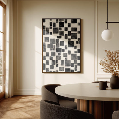 Modern Black Abstract Squares Canvas Art, Minimalist Geometric Wall Art Print, Contemporary Giclée for Living Room or Office Decor