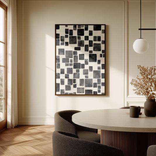 Modern Black Abstract Squares Canvas Art, Minimalist Geometric Wall Art Print, Contemporary Giclée for Living Room or Office Decor