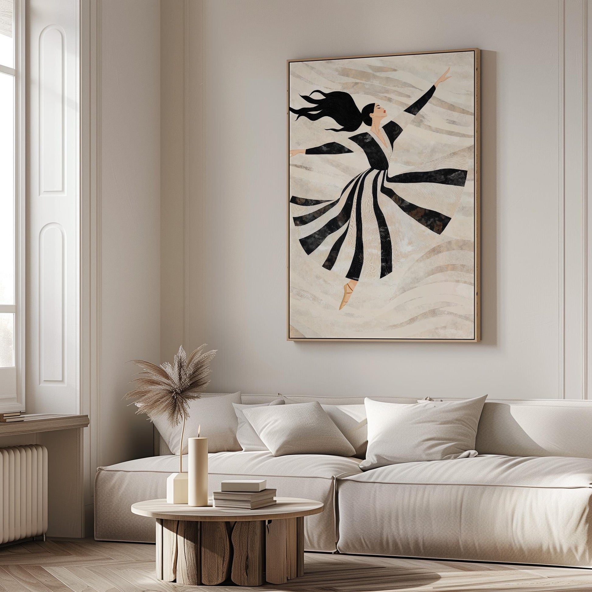 Elegant Dancer Wall Art Print Minimalist Ballet Canvas Large Modern Black and White Painting for Living Room or Bedroom Decor