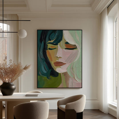Abstract Portrait Canvas - Figurative Canvas Print With Vibrant Green Yellow Artwork