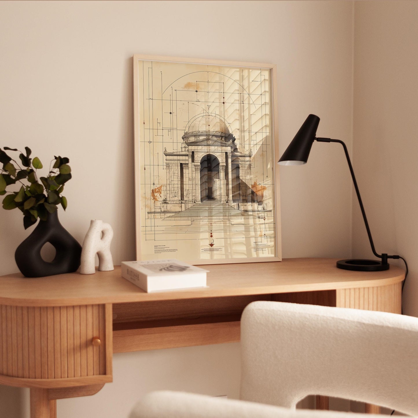 Neoclassical Dome Art – Architectural Print on Fine Art Paper, Sepia Design
