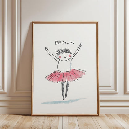Kids Ballet Poster – Whimsical Ballerina Print with Pink Tutu | Nursery Wall Art