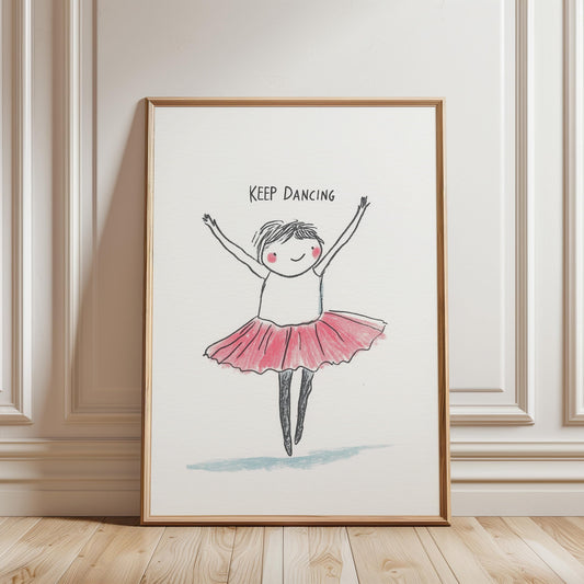 Kids Ballet Poster – Whimsical Ballerina Print with Pink Tutu | Nursery Wall Art