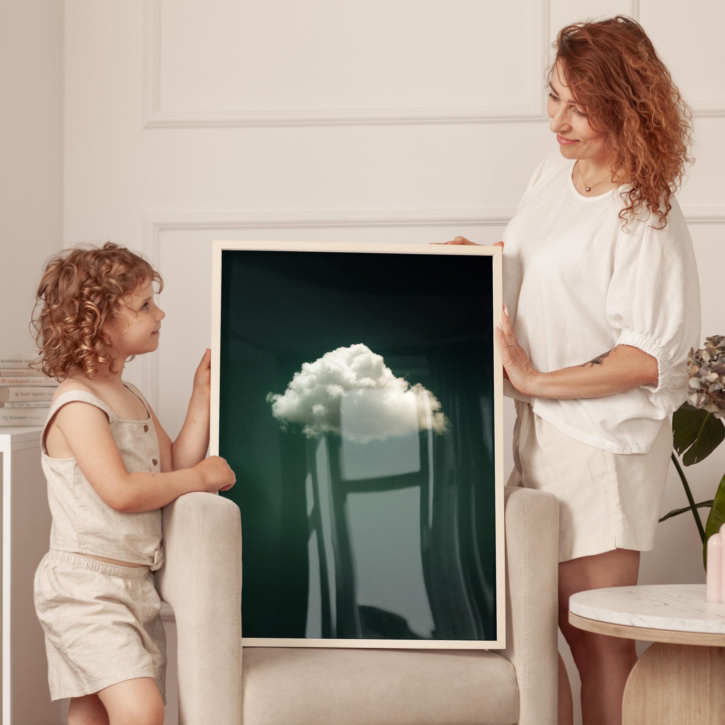 Emerald Green Wall Art - Abstract Minimalist Canvas Print with Floating Wood Frame