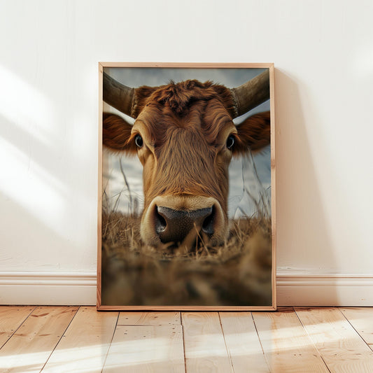 Highland Cow Poster – Rustic Farm Animal Art in Earthy Brown Tones