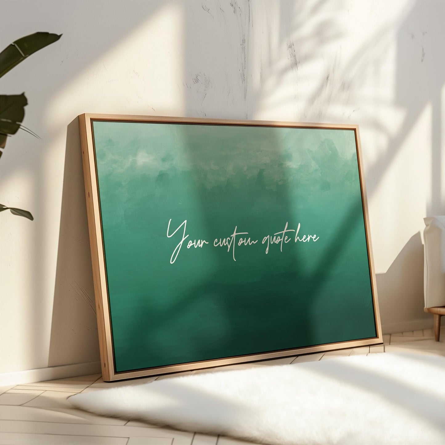 Custom Quote Canvas Print - Modern Wall Art With Green Text, Framed Option