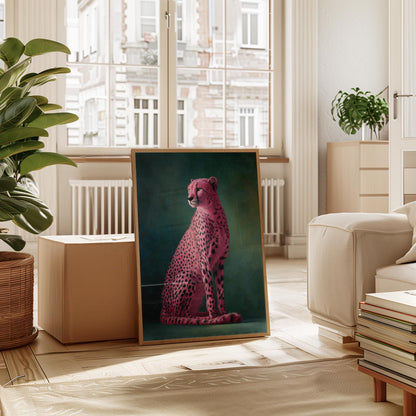 Pink Cheetah Art Print - Emerald Green Wall Art | Maximalist Home Decor Canvas