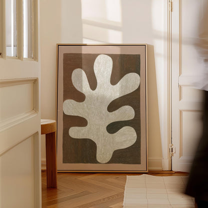 Abstract Leaf Form Canvas Art Neutral Beige and Brown Minimalist Print for Dining Room or Living Room, Modern Organic Wall Decor