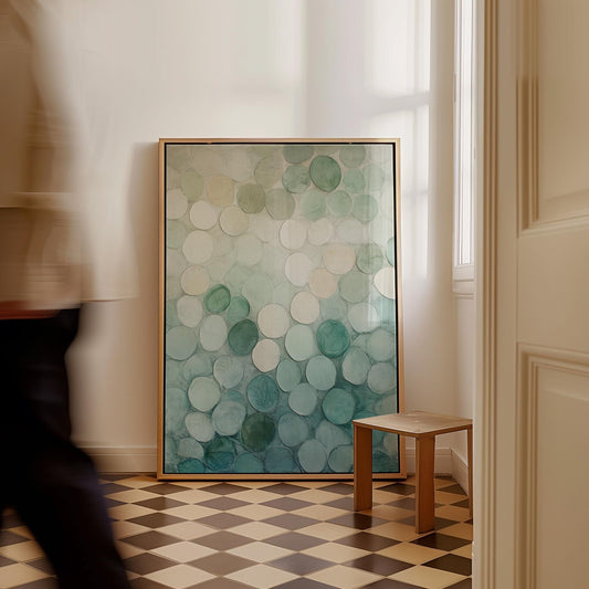 Abstract Circle Canvas - Japandi Wall Art With Green Beige Decor & Floating Wood Frame