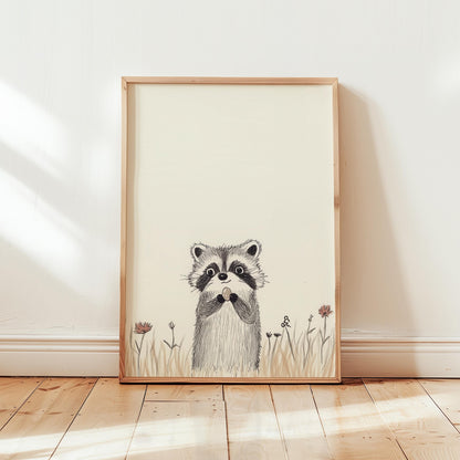Raccoon Nursery Art Print - Whimsical Woodland Animal Art for Children's Rooms