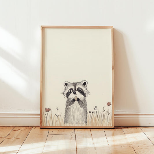 Raccoon Nursery Art Print - Whimsical Woodland Animal Art for Children's Rooms