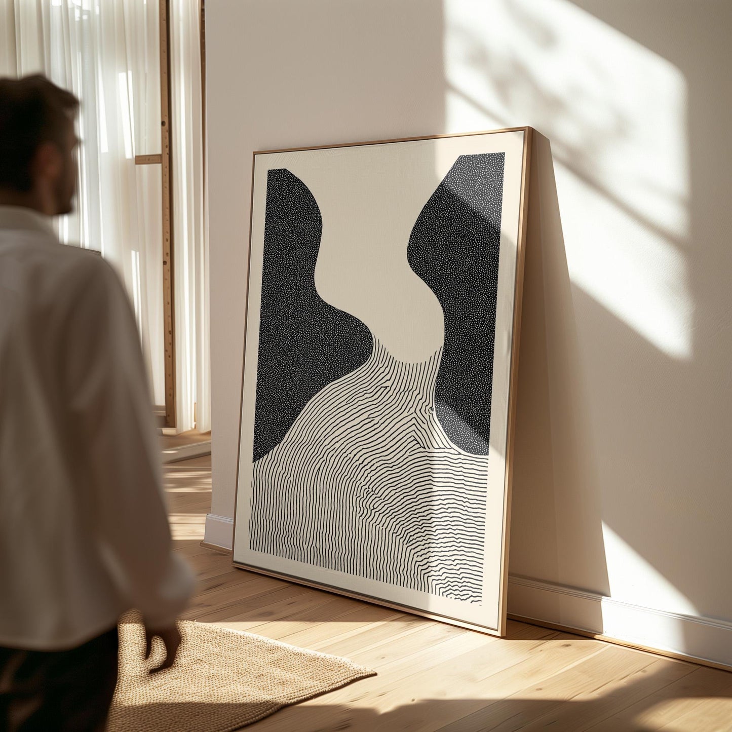 Black and White Abstract Line Art Modern Minimalist Canvas Print Contemporary Geometric Wall Art for Living Room or Office