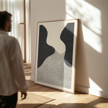 Black and White Abstract Line Art Modern Minimalist Canvas Print Contemporary Geometric Wall Art for Living Room or Office