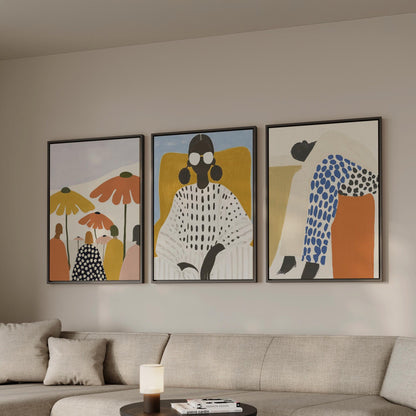 Modern Women Canvas Art | Beige Orange Abstract Wall Prints Set of Three