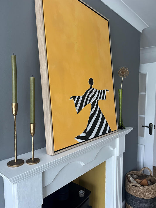 Canvas Wall Art – Woman Dancing Artwork on Yellow Background Print | Framed Canvas Print