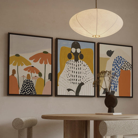 Modern Women Canvas Floating Frame Set Beige and Orange: Modern Abstract Figurative Art