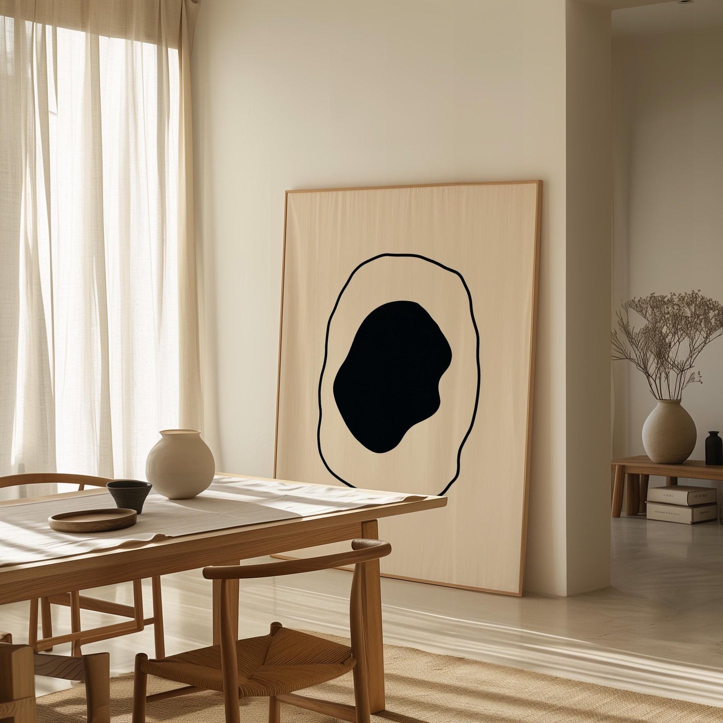 Minimalist Abstract Shape Canvas Print Black and White Modern Wall Art Contemporary Geometric Poster for Bedroom or Living Room