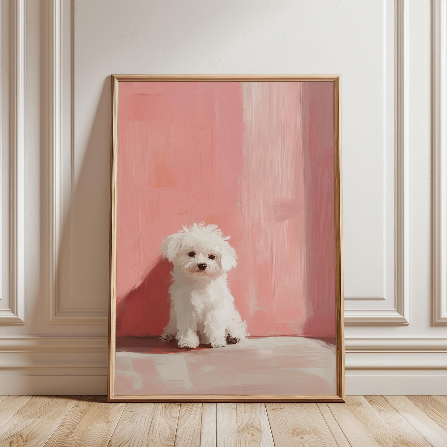 Maltese Puppy Art Print – Pink Blush Nursery Wall Decor | Minimalist Pet Art