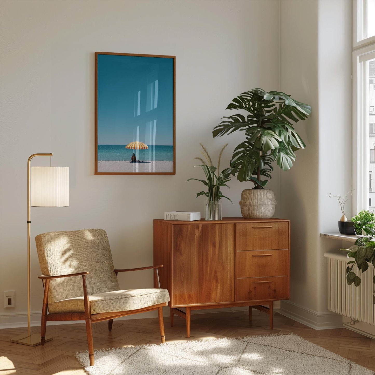 Beach Umbrella Poster - Minimalist Coastal Wall Art With Turquoise Ocean Photography