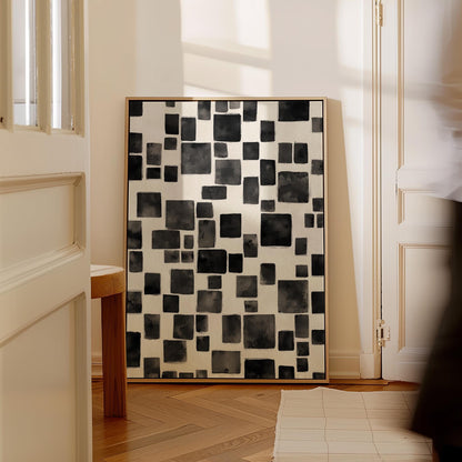 Modern Black Abstract Squares Canvas Art, Minimalist Geometric Wall Art Print, Contemporary Giclée for Living Room or Office Decor