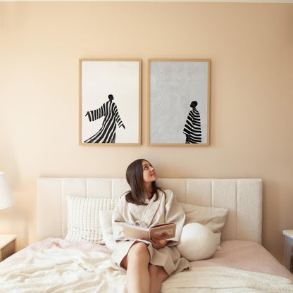Black and White Canvas | Modern Canvas Prints Set of 2 | Abstract Figurative Art