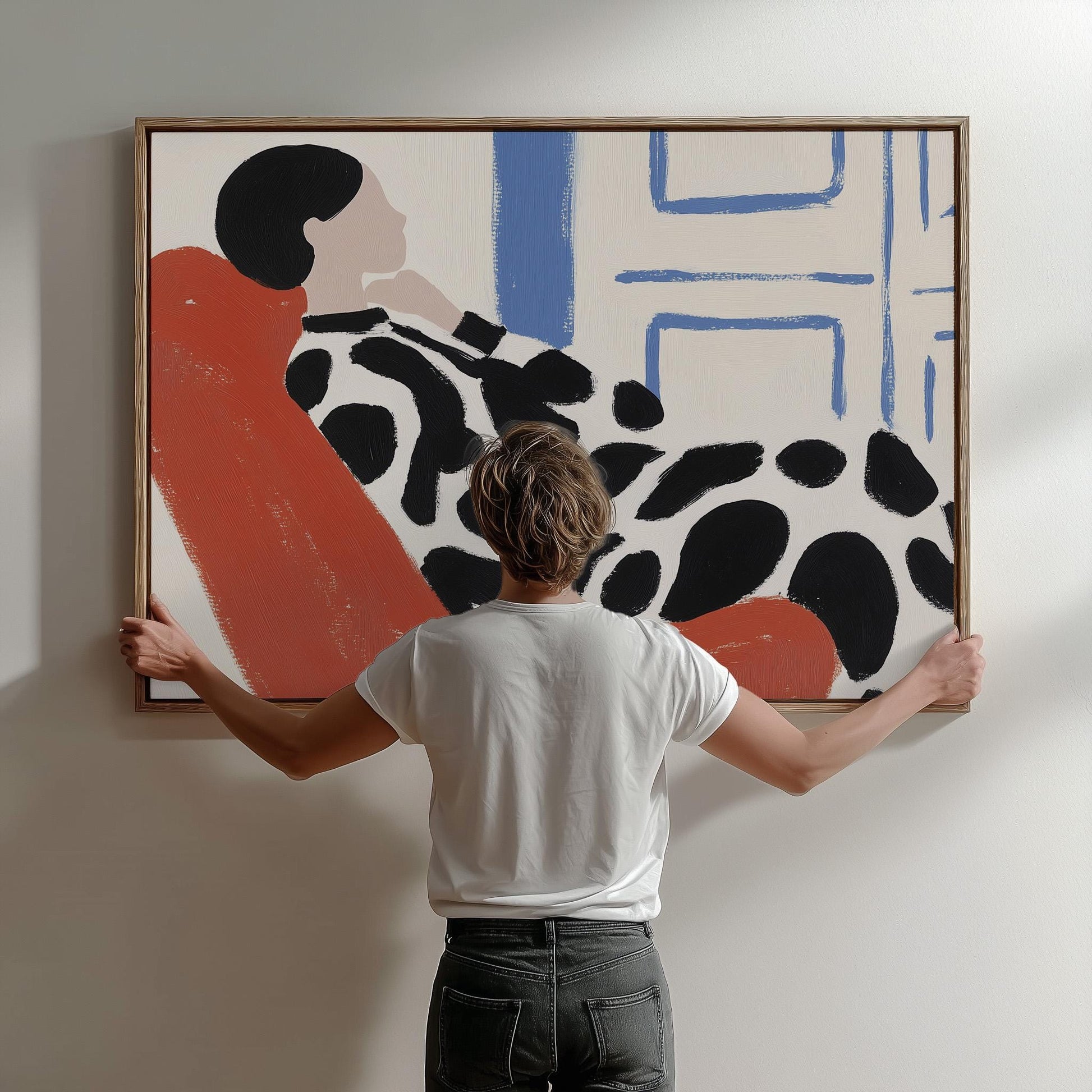 Giclée Canvas Print Woman in Red Chair Modern Figurative Abstract Wall Art for Living Room or Bedroom, Stylish Minimalist Home Decor