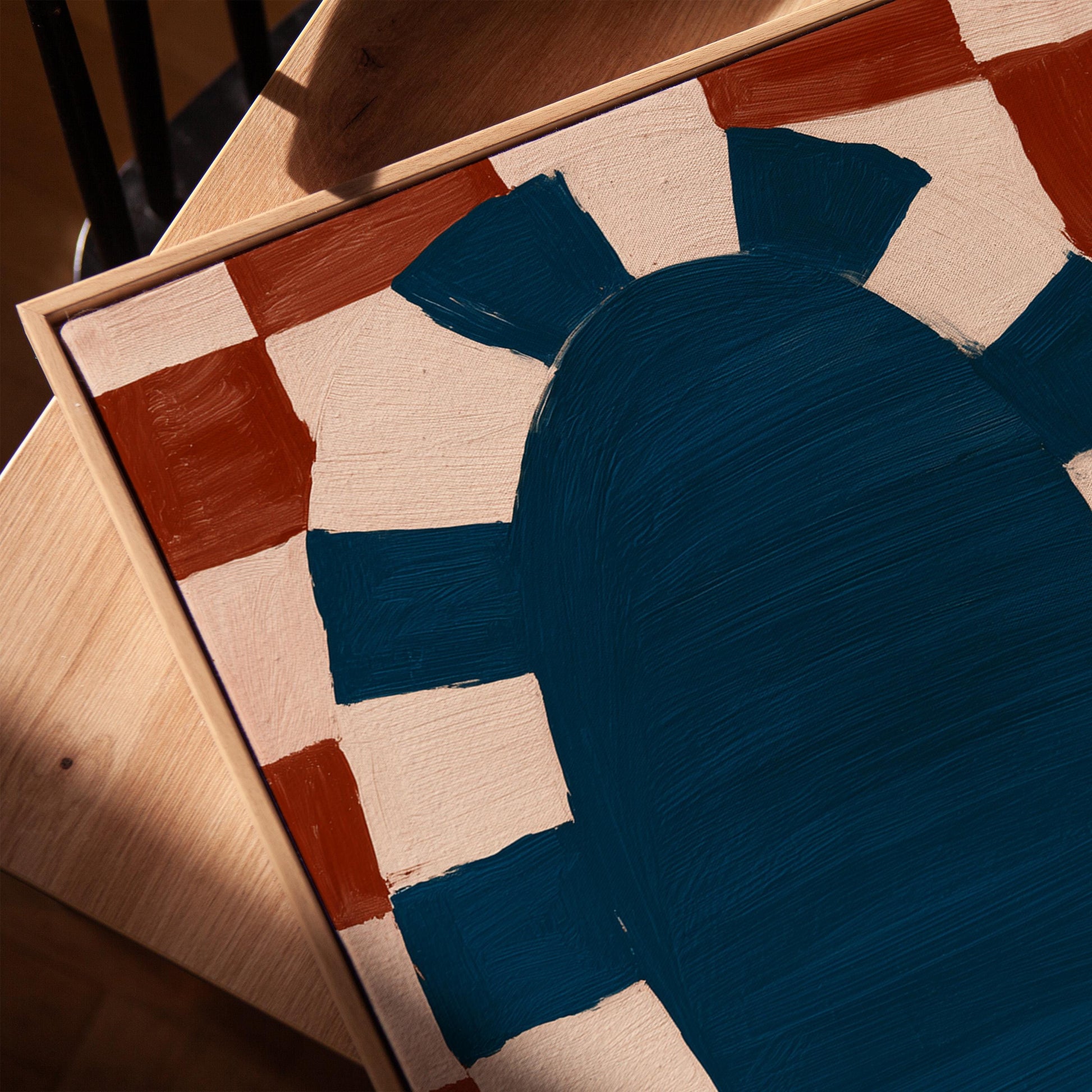 Red and Blue Abstract Canvas Print Modern Geometric Wall Art for Living Room or Office