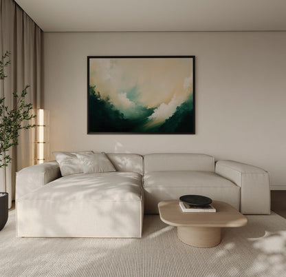 Abstract Canvas Art – Large Green Beige Artwork | Framed or Unframed Minimalist Wall Decor