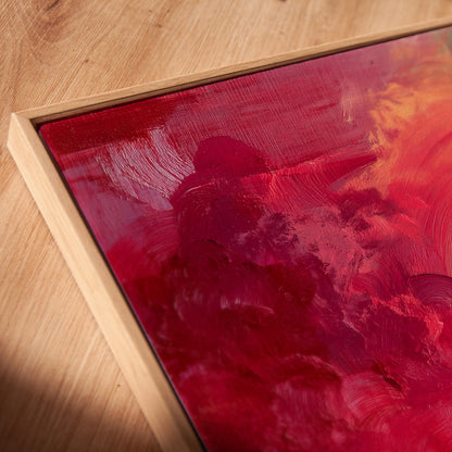 Pink and Red Abstract Canvas Art with Floating Frame