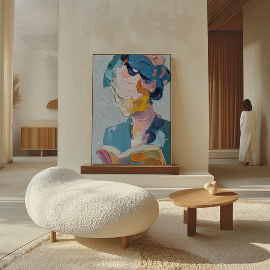 Colorful Abstract Woman Canvas Wall Art with Thick Oil Brush Strokes Modern Portrait Print for Living Room or Bedroom