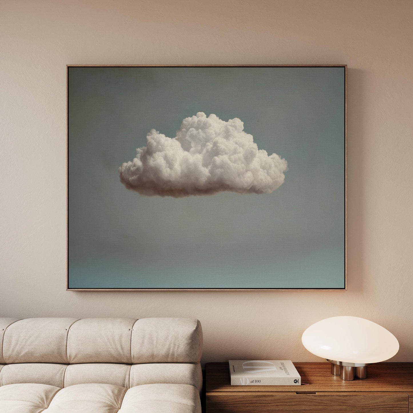 Minimalist Sky Painting – Cloud Canvas Art | Large Cotton Canvas, Floating Wood Frame