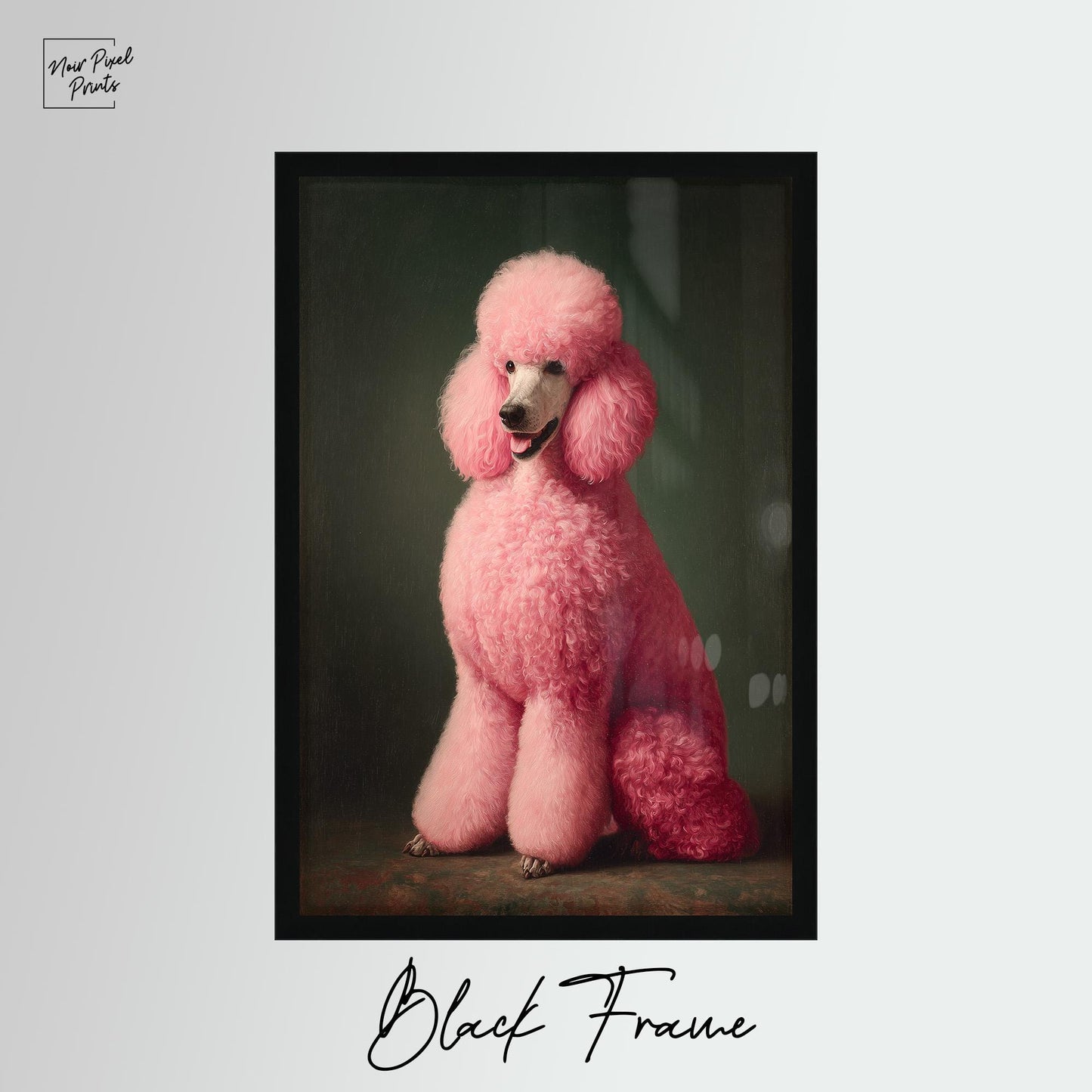 Emerald Green Poodle Art – Maximalist Dog Decor | Framed Canvas Print