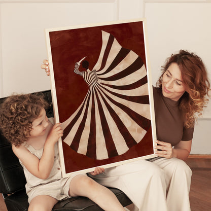 Abstract Woman Art Print – Modern Wall Decor | Striped Dress Canvas with Emerald Tones