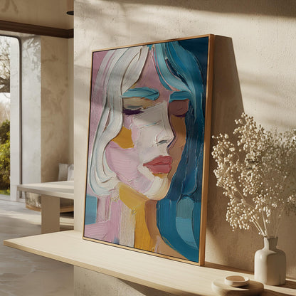 Colorful Figurative Canvas Wall Art – Modern Abstract Portrait Giclée Print with Floating Frame