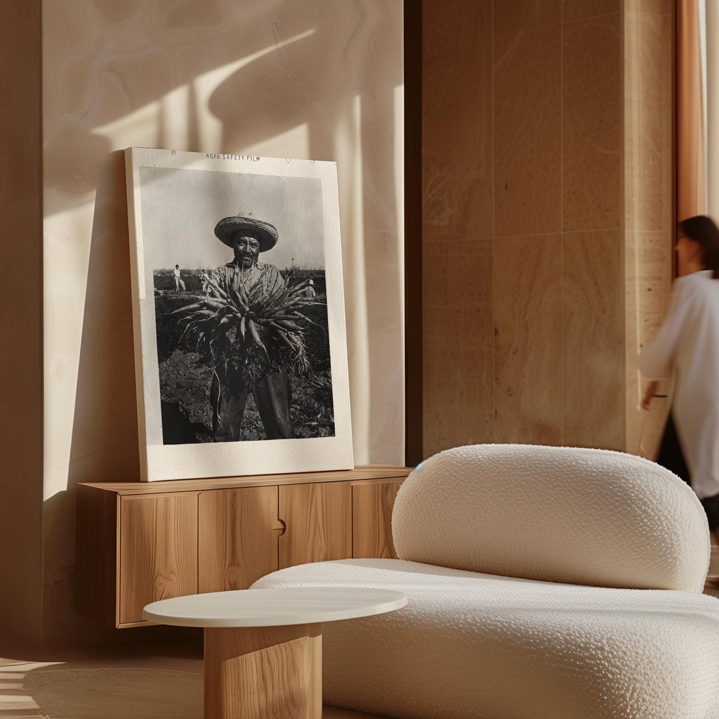 Vintage Black and White Photography Print Farmer with Carrots Rustic Farmhouse Wall Art Large Canvas for Kitchen or Dining Room