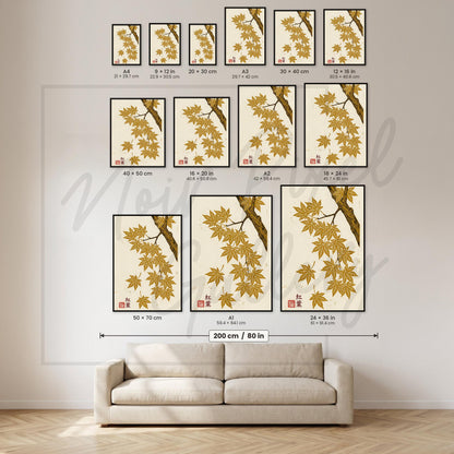 Japanese Maple Leaf Print - Autumn Wall Art | Woodblock Style Poster A1-A4