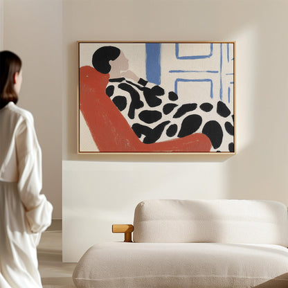 Giclée Canvas Print Woman in Red Chair Modern Figurative Abstract Wall Art for Living Room or Bedroom, Stylish Minimalist Home Decor