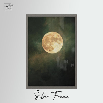 Emerald Green Moon Art | Minimalist Wall Art with Golden Circle Print - Gallery Style Canvas