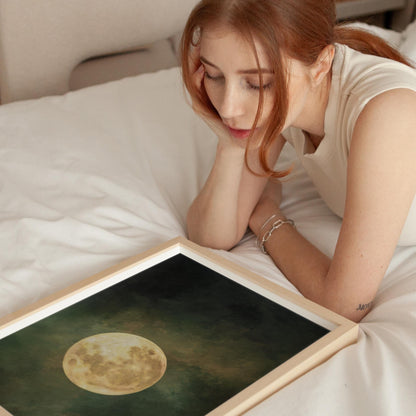 Emerald Green Moon Art | Minimalist Wall Art with Golden Circle Print - Gallery Style Canvas