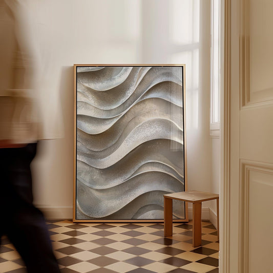 Neutral Waves Canvas Art Beige 3D Texture Effect Modern Abstract Print for Living Room or Bedroom, Minimal Coastal Wall Decor