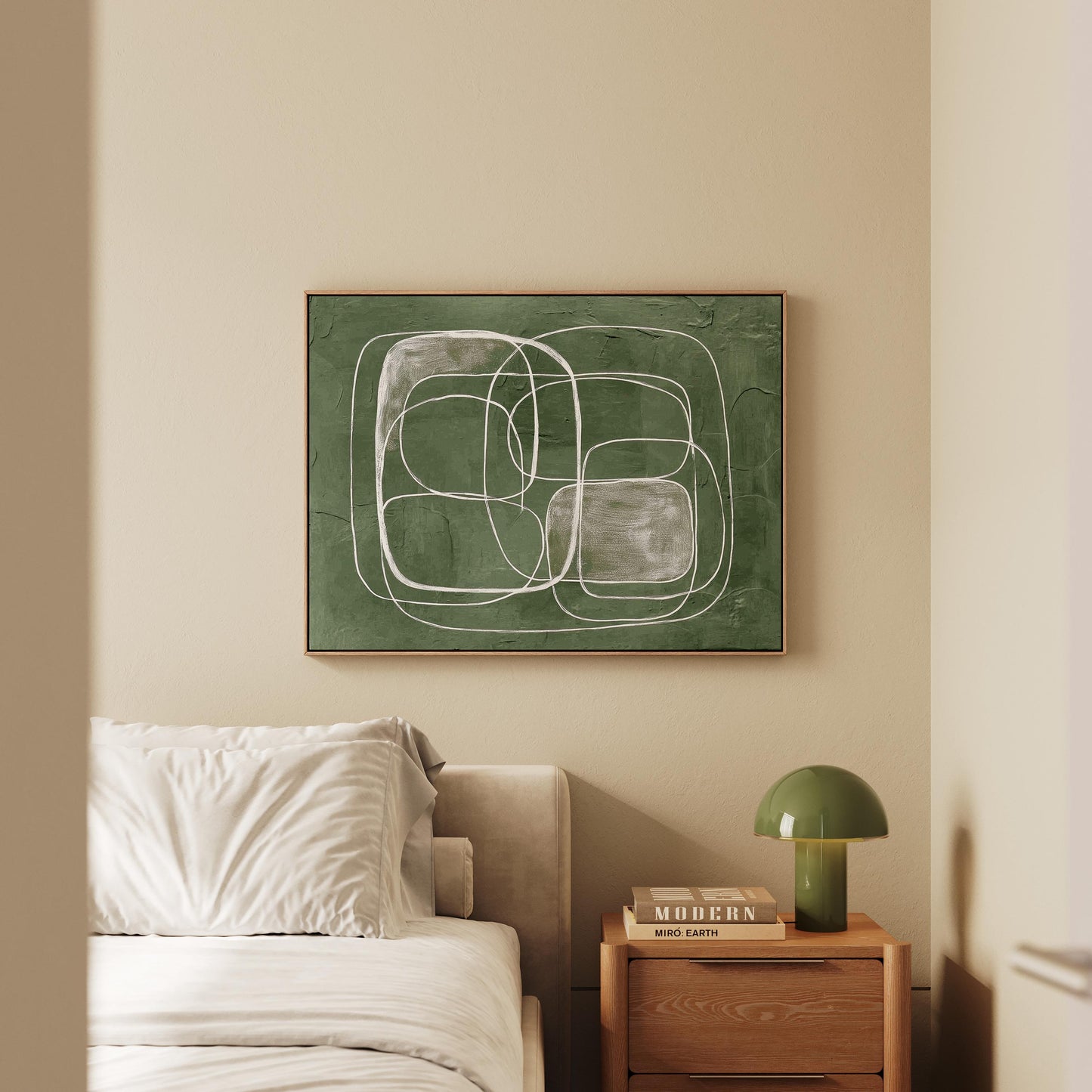 Green Abstract Line Giclée Canvas Print Textured Minimal Wall Art for Living Room or Office Decor