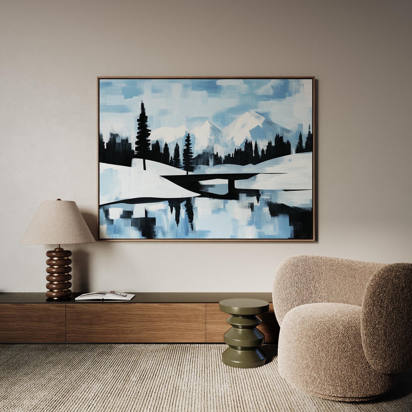 Blue Mountain Landscape Giclée Canvas Print Minimal Winter Wall Art for Living Room or Office