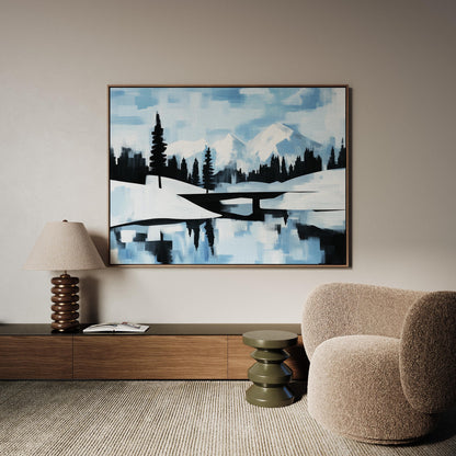 Blue Mountain Landscape Giclée Canvas Print Minimal Winter Wall Art for Living Room or Office