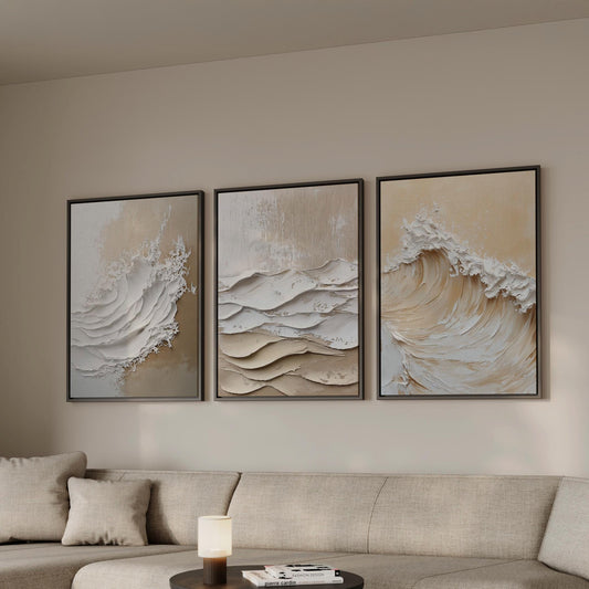Wabi Sabi Ocean Canvas Floating Frame Set: Modern Abstract Wave Art