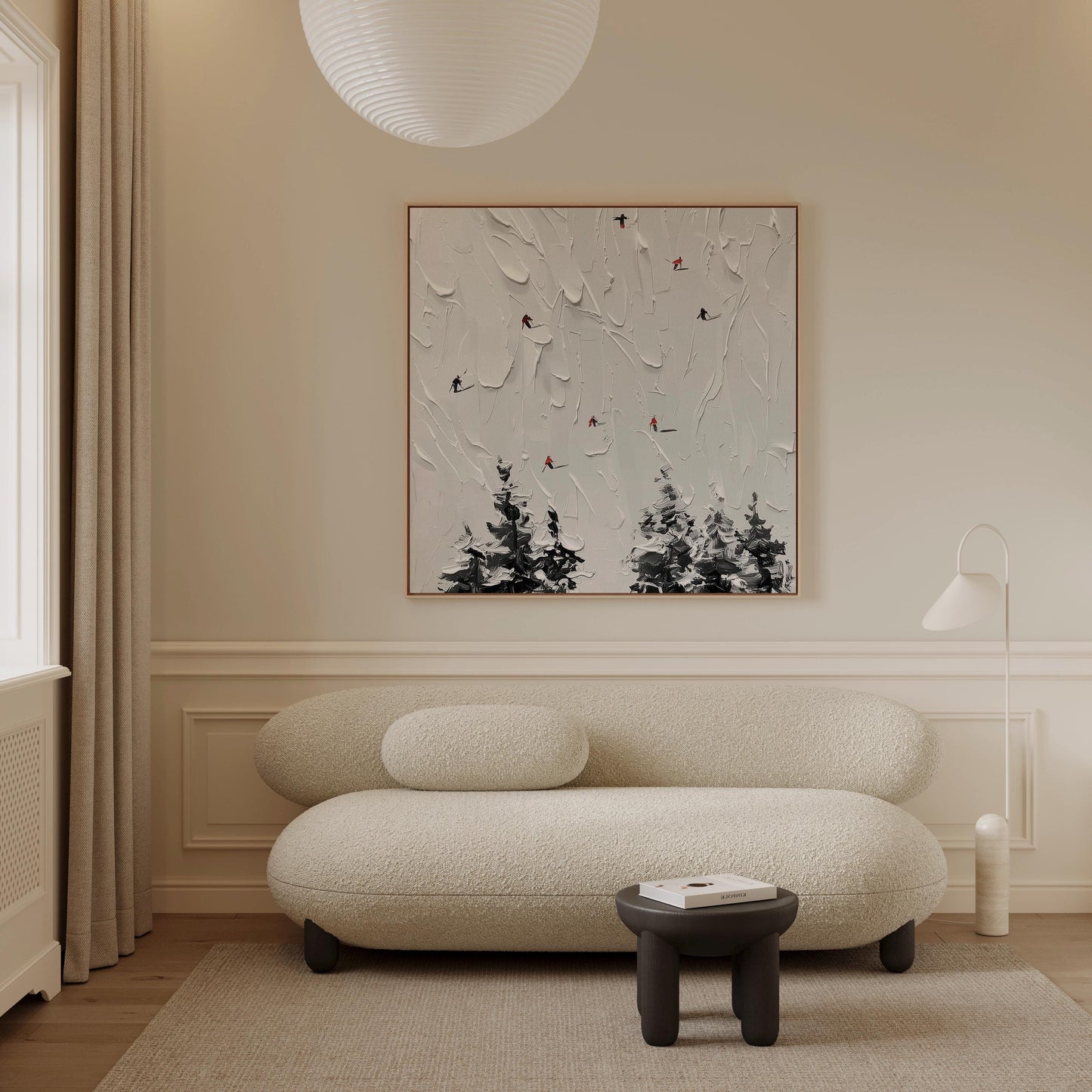 Skiing Wall Art – Textured Winter Snow Scene on Large Square Canvas Print