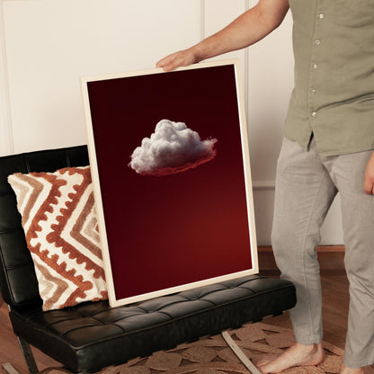 Minimalist Sky Wall Decor – Deep Red Cloud Art Print on Gallery Style Canvas