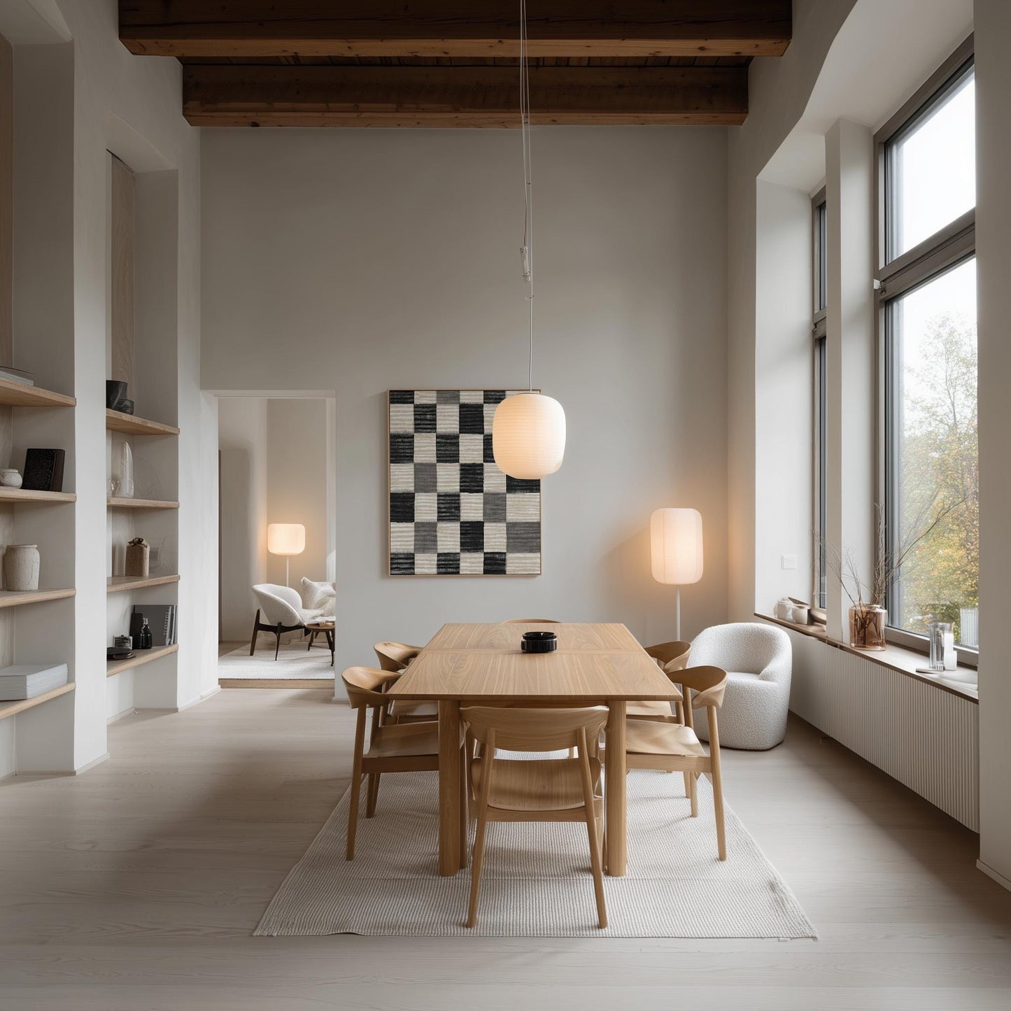 Black and White Checkered Canvas Art, Minimalist Abstract Giclée Print, Modern Geometric Wall Art for Living Room or Office Decor